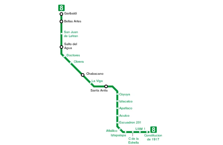 Mapa metro CDMX línea 8